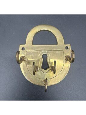 Vintage Brass Gold Metal Keyhole Lock Key Hook Wall Decor